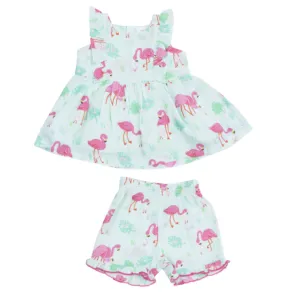 Angel Dear Flamingos Square Neck Ruffle Tank and Short