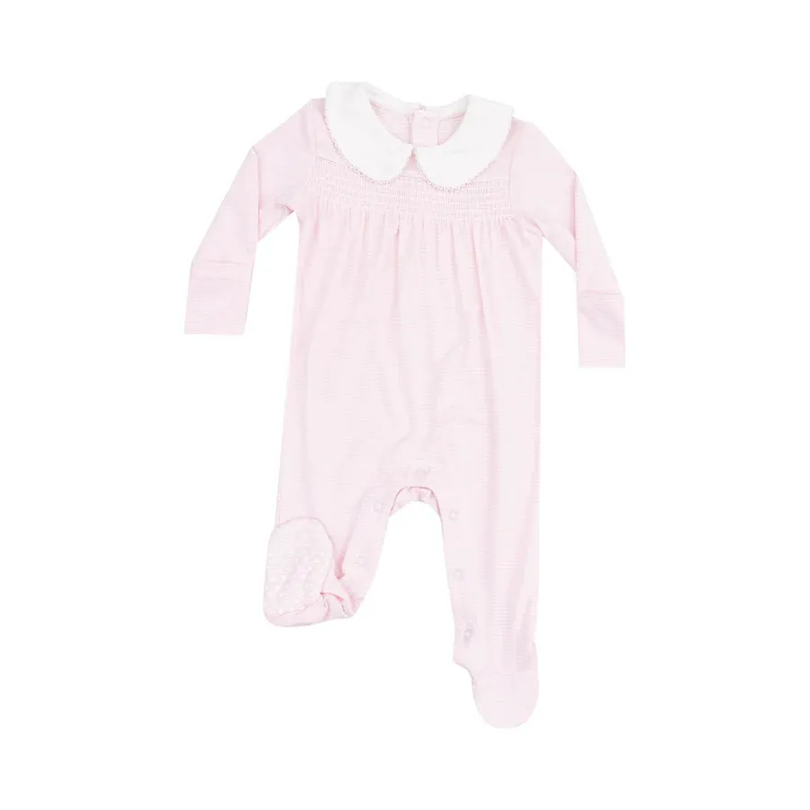 Angel Dear Stripe Classic Pink Smocked Peter Pan Footie