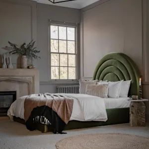 Arch Retro Velvet King Bed Frame | Olive Green | 150x200cm