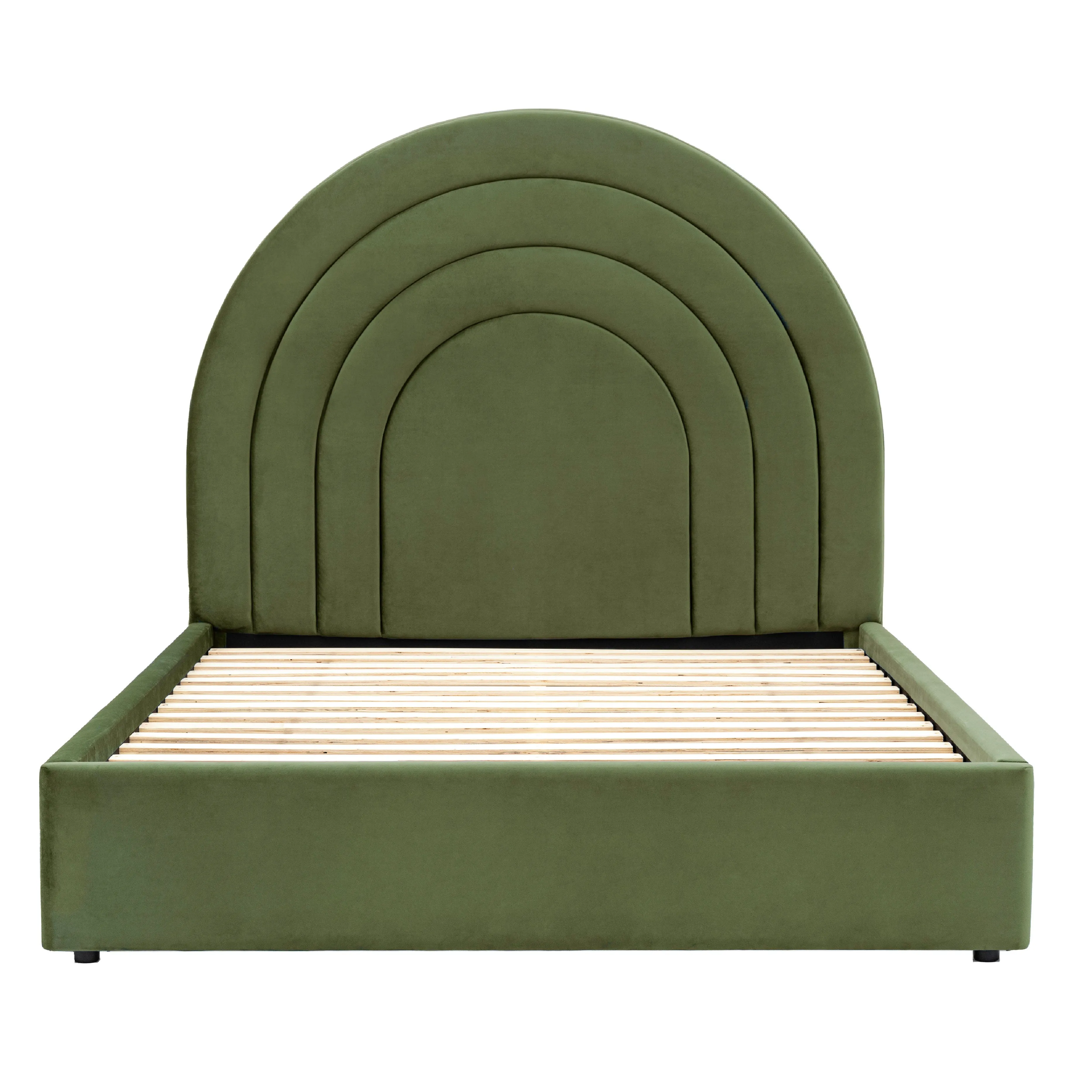 Arch Retro Velvet King Bed Frame | Olive Green | 150x200cm
