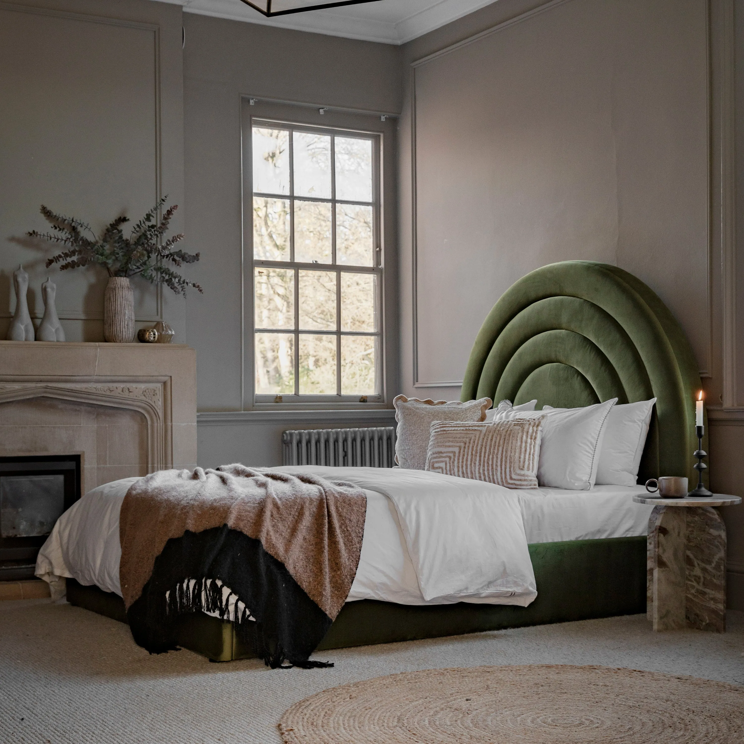 Arch Retro Velvet King Bed Frame | Olive Green | 150x200cm