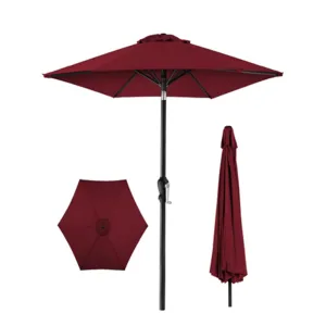 Beach Umbrella 8 Bones with Concrete Base Maroon