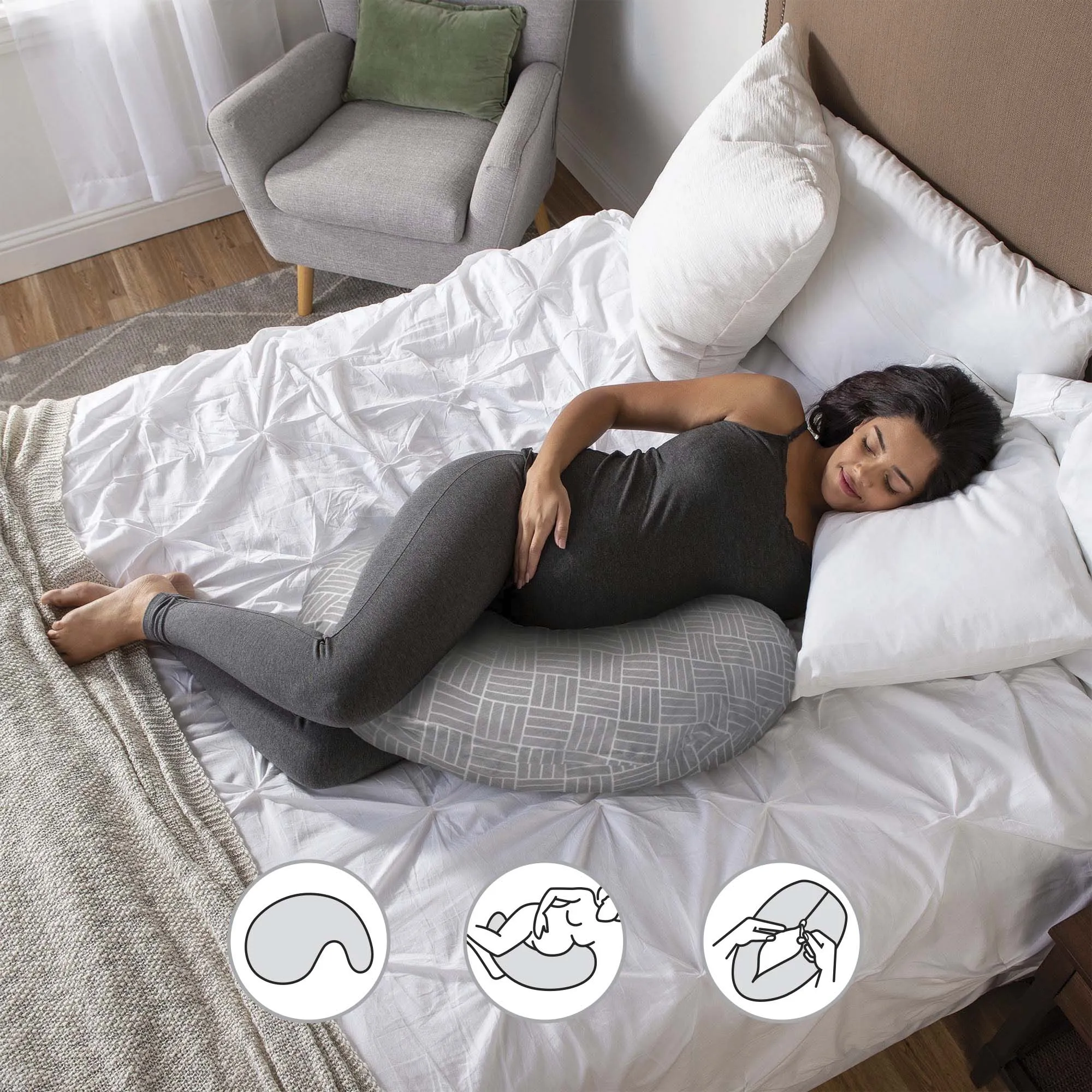 Boppy Cuddle Pregnancy Pillow | Gray Basket Weave