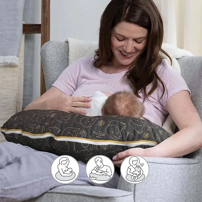 Boppy Luxe Pillow | Charcoal Quilted Elephant