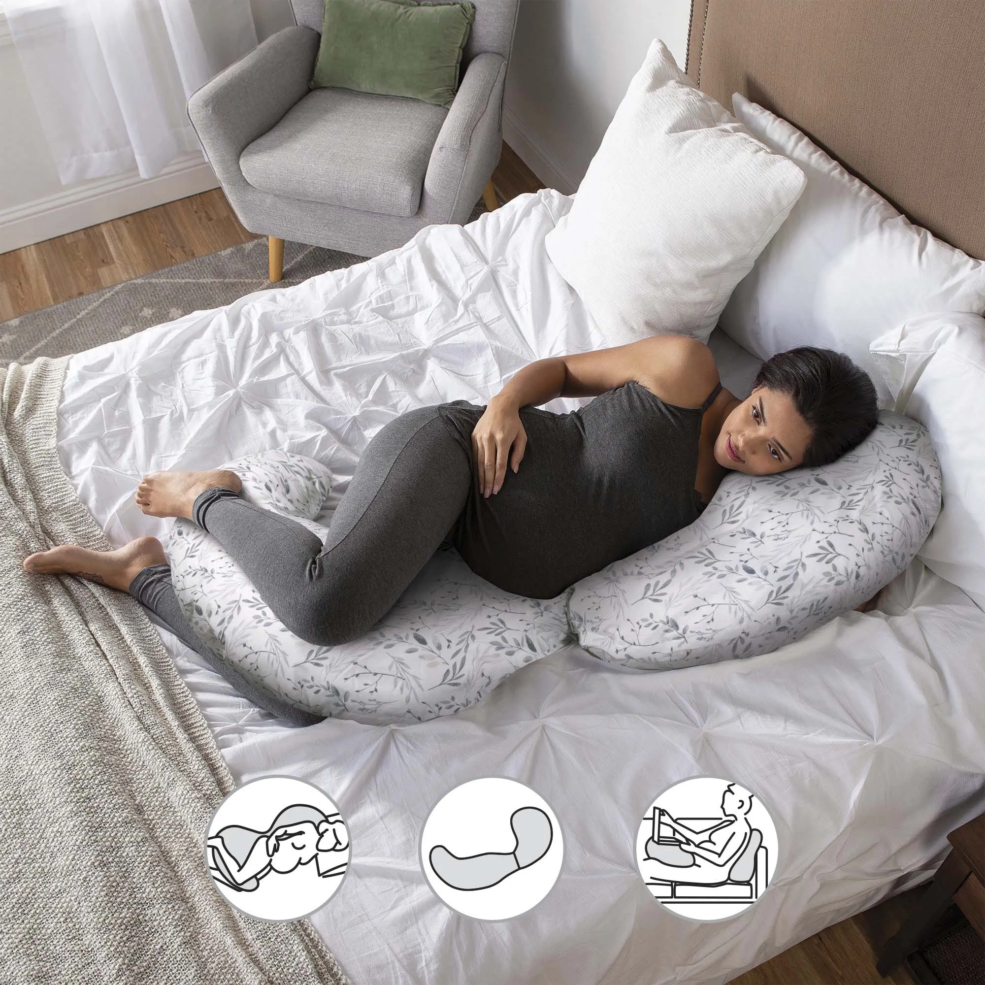 Boppy Total Body Pillow- Grey Leaves