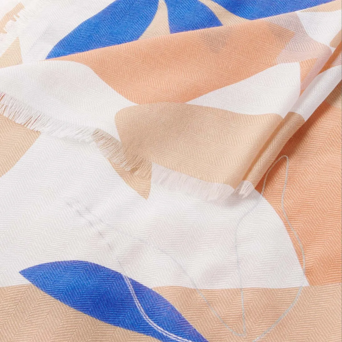 Botanical Print Foil Scarf | Coral & Cobalt Blue