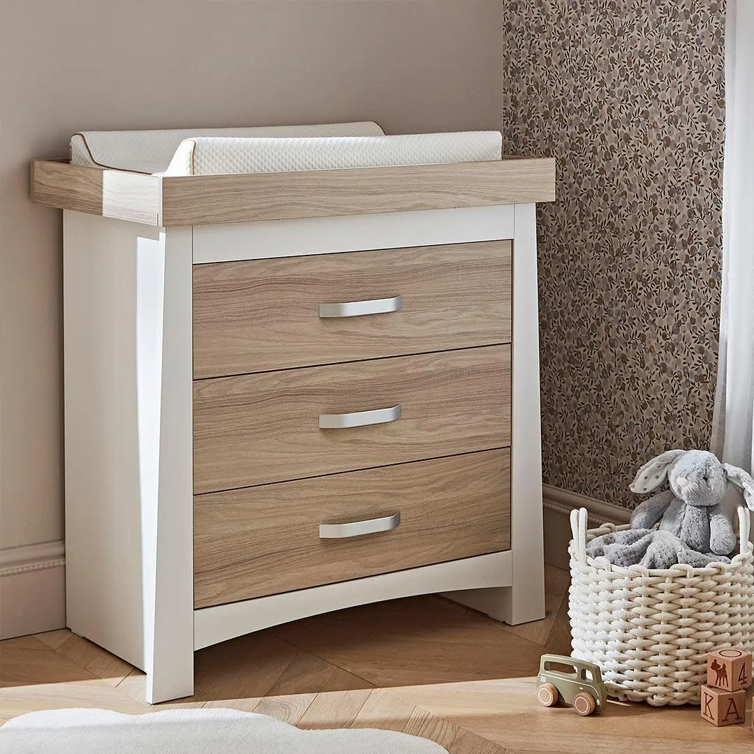 CuddleCo Ada 2 Piece Set 3-Drawer Dresser Cot Bed  - White/Ash