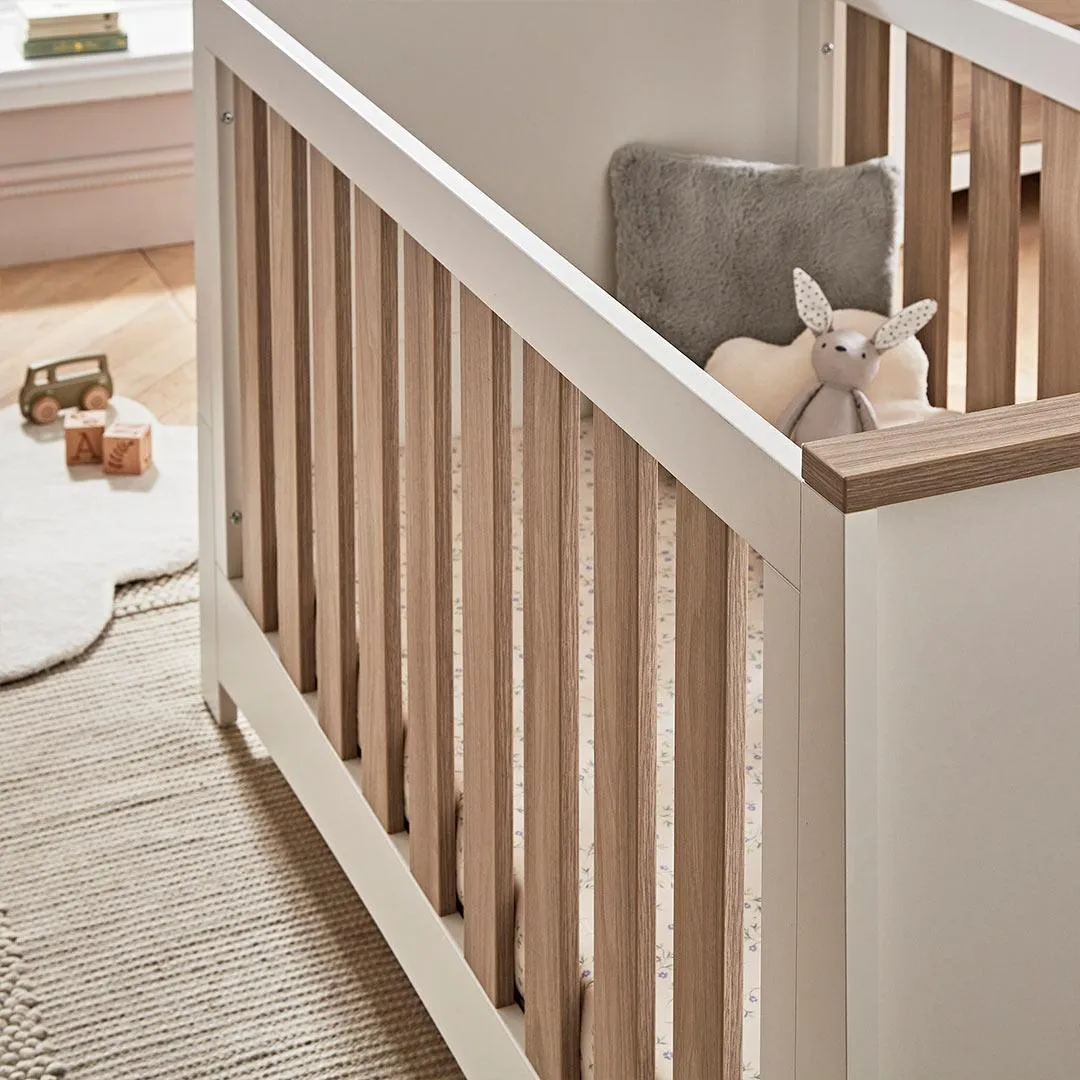 CuddleCo Ada 2 Piece Set 3-Drawer Dresser Cot Bed  - White/Ash