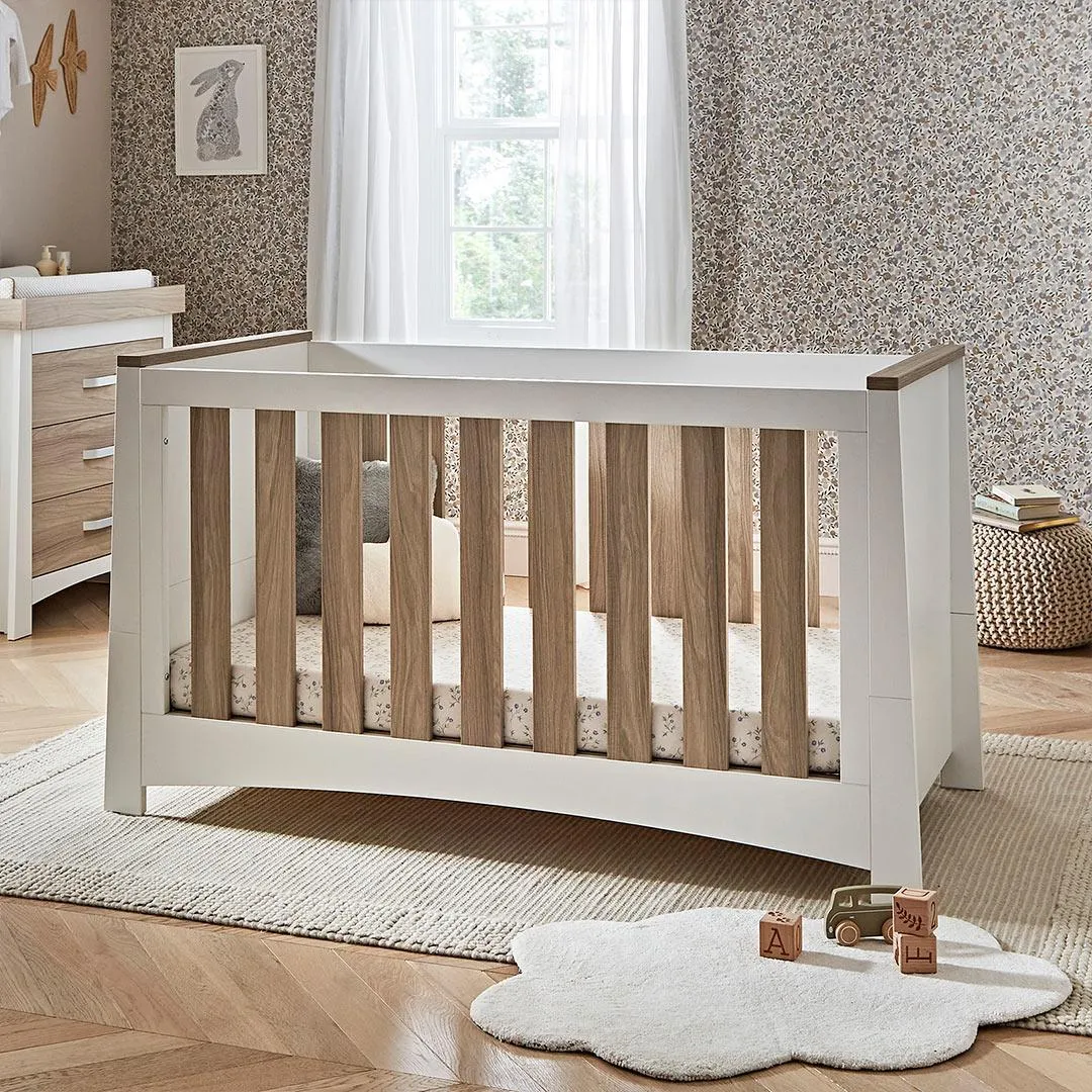 CuddleCo Ada 2 Piece Set 3-Drawer Dresser Cot Bed  - White/Ash