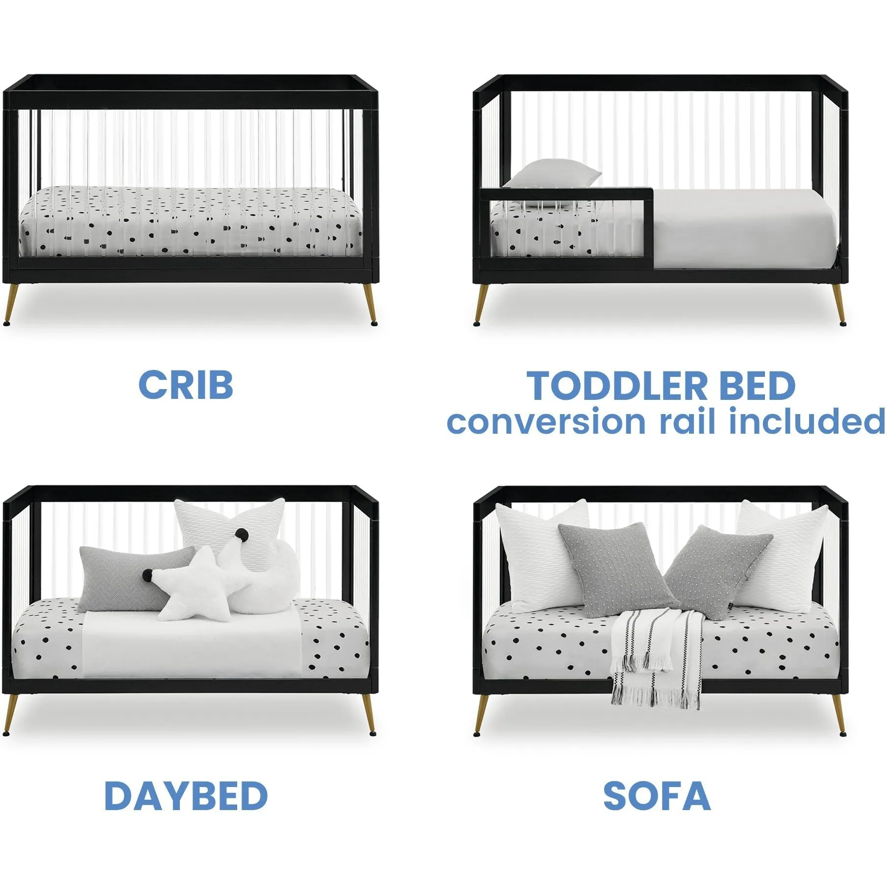 Delta Children Sloane 4-in-1 Acrylic Convertible Crib   Conversion Rails