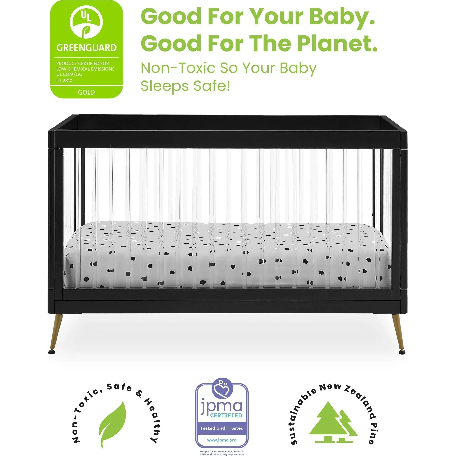 Delta Children Sloane 4-in-1 Acrylic Convertible Crib   Conversion Rails