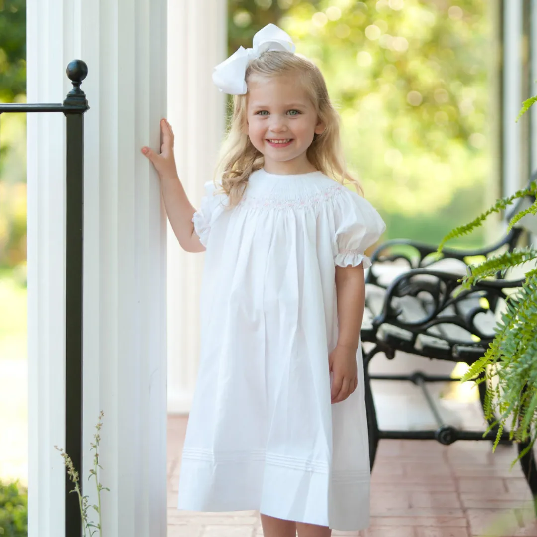 Feltman Brothers White Ruffle Sleeve Bishop Dress