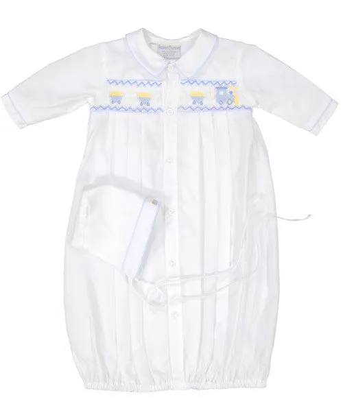 Feltman Brothers White Train Smocked Gown
