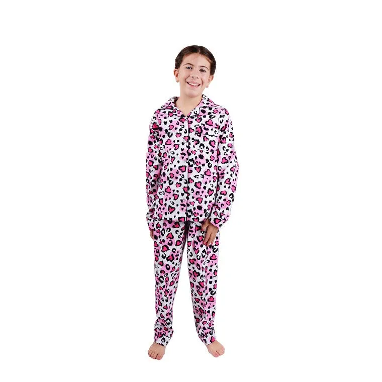 Flannel PJ Set, Love Leopard, Size 14