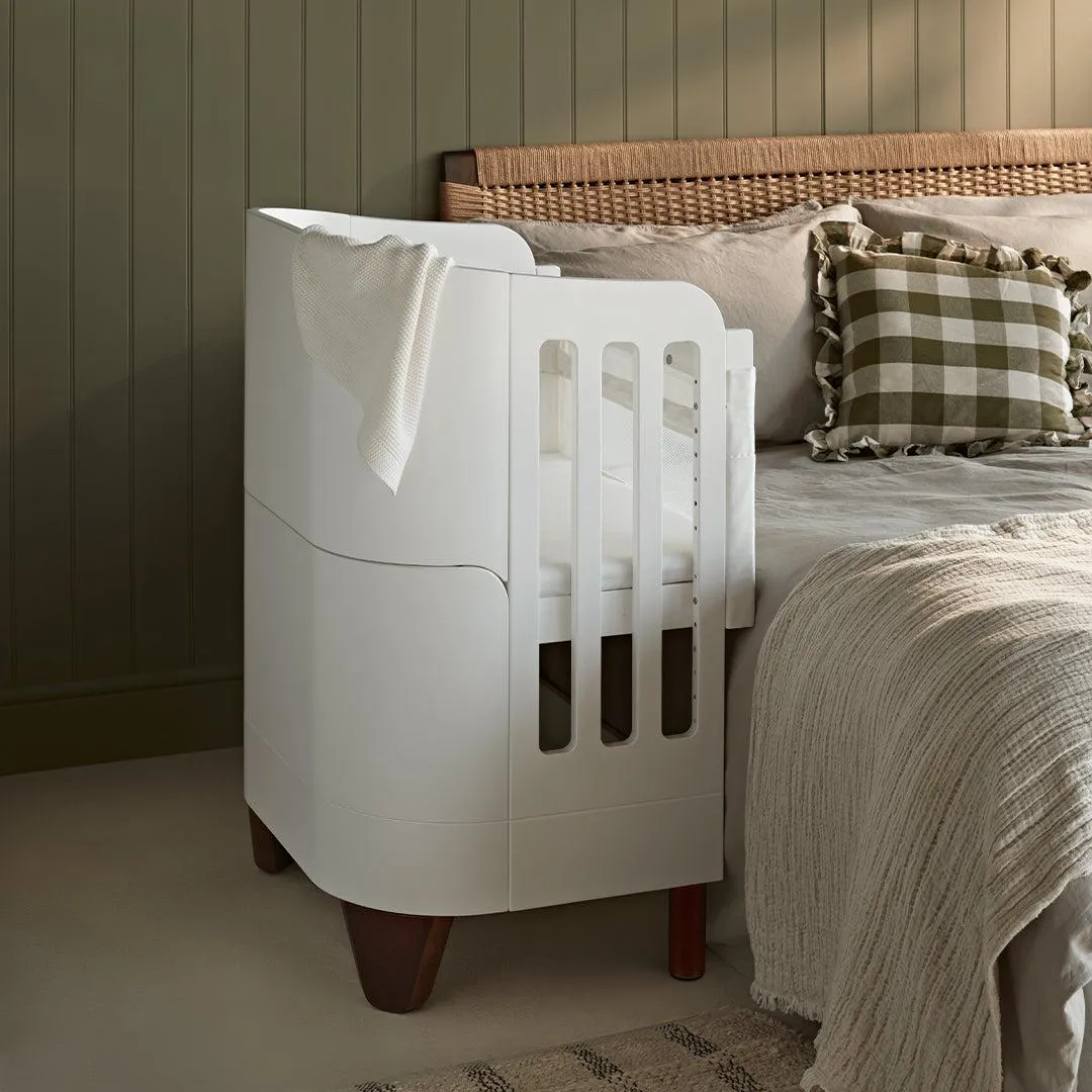 Gaia Baby Serena Cot Bed   Bedside Crib - Includes Bedside mattress - White / Walnut