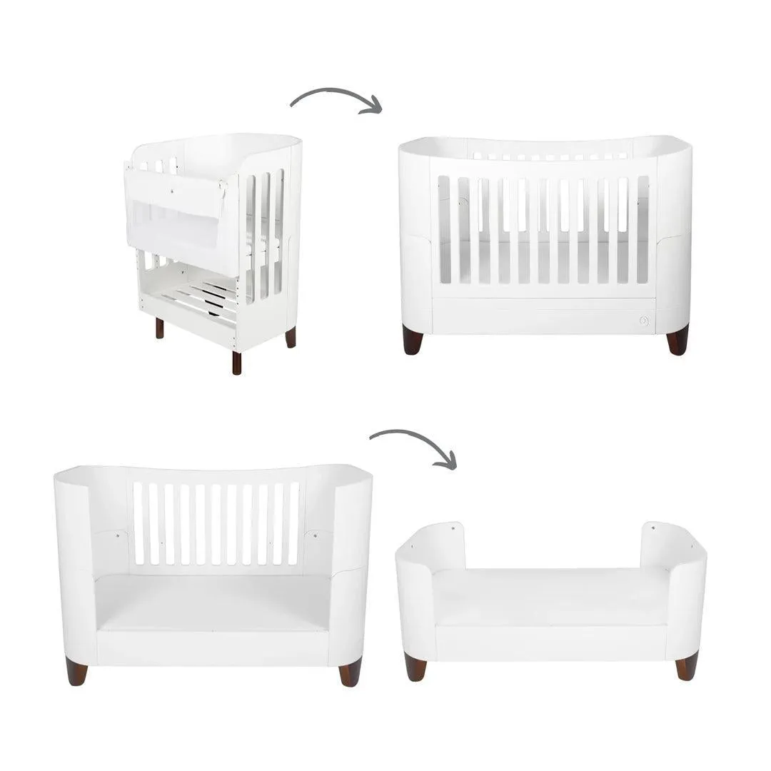 Gaia Baby Serena Cot Bed   Bedside Crib - Includes Bedside mattress - White / Walnut