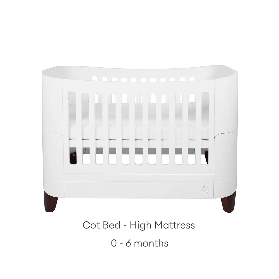 Gaia Baby Serena Cot Bed   Bedside Crib - Includes Bedside mattress - White / Walnut