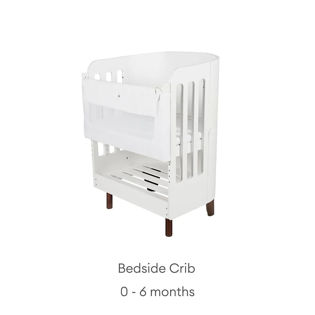 Gaia Baby Serena Cot Bed   Bedside Crib - Includes Bedside mattress - White / Walnut