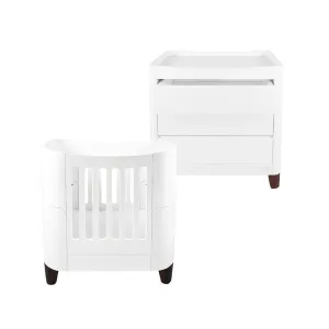 Gaia Baby Serena Mini Cot and Dresser Set - White / Walnut