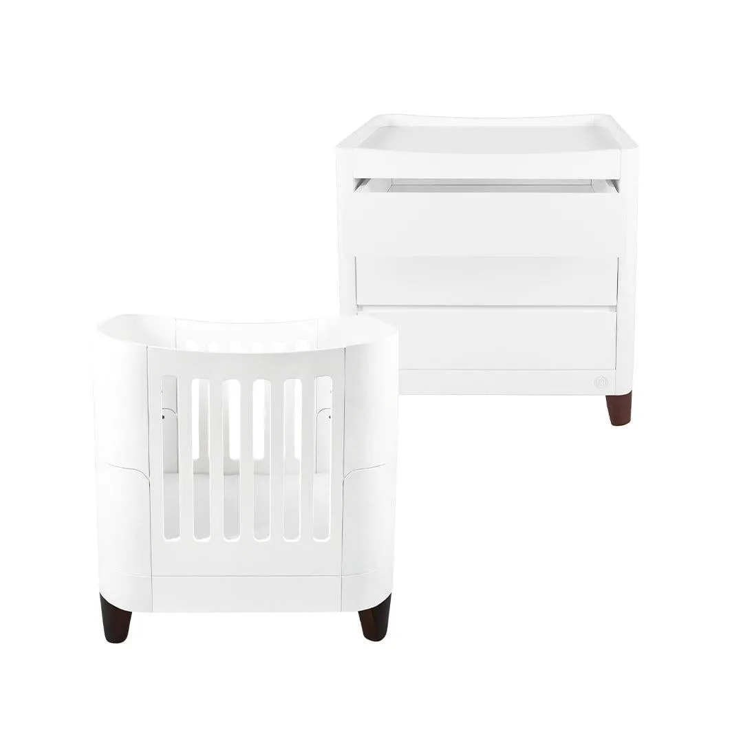 Gaia Baby Serena Mini Cot and Dresser Set - White / Walnut