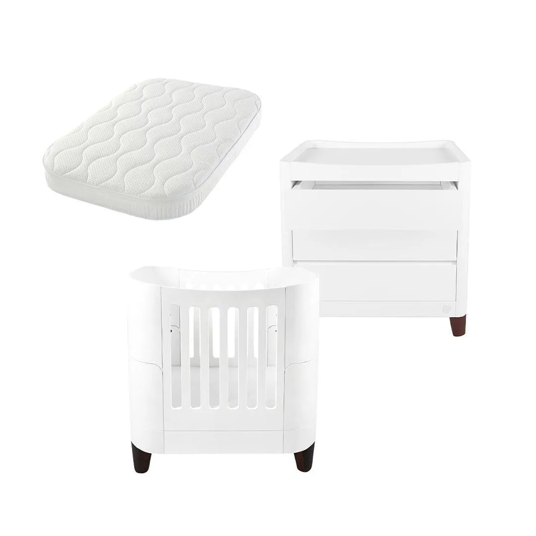 Gaia Baby Serena Mini Cot and Dresser Set - White / Walnut