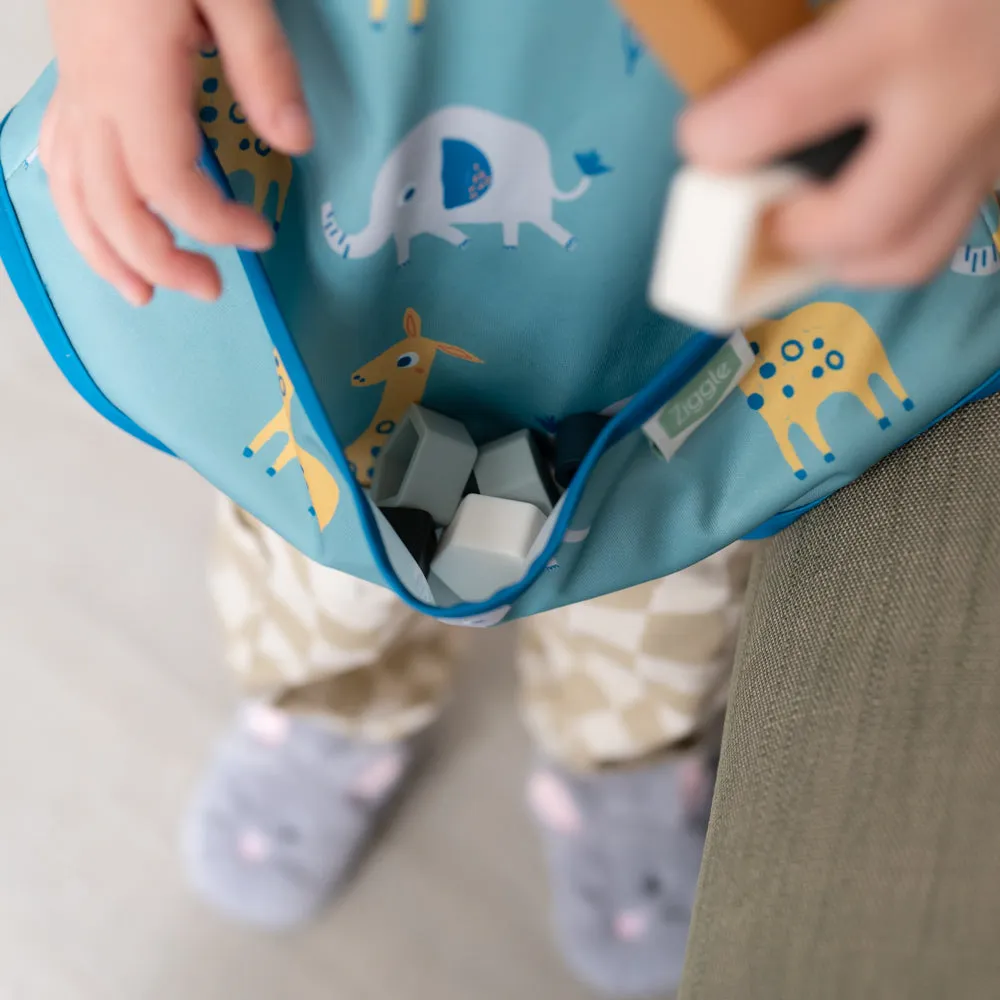 Giraffe & Elephant Coverall Feeding Bib | Blue