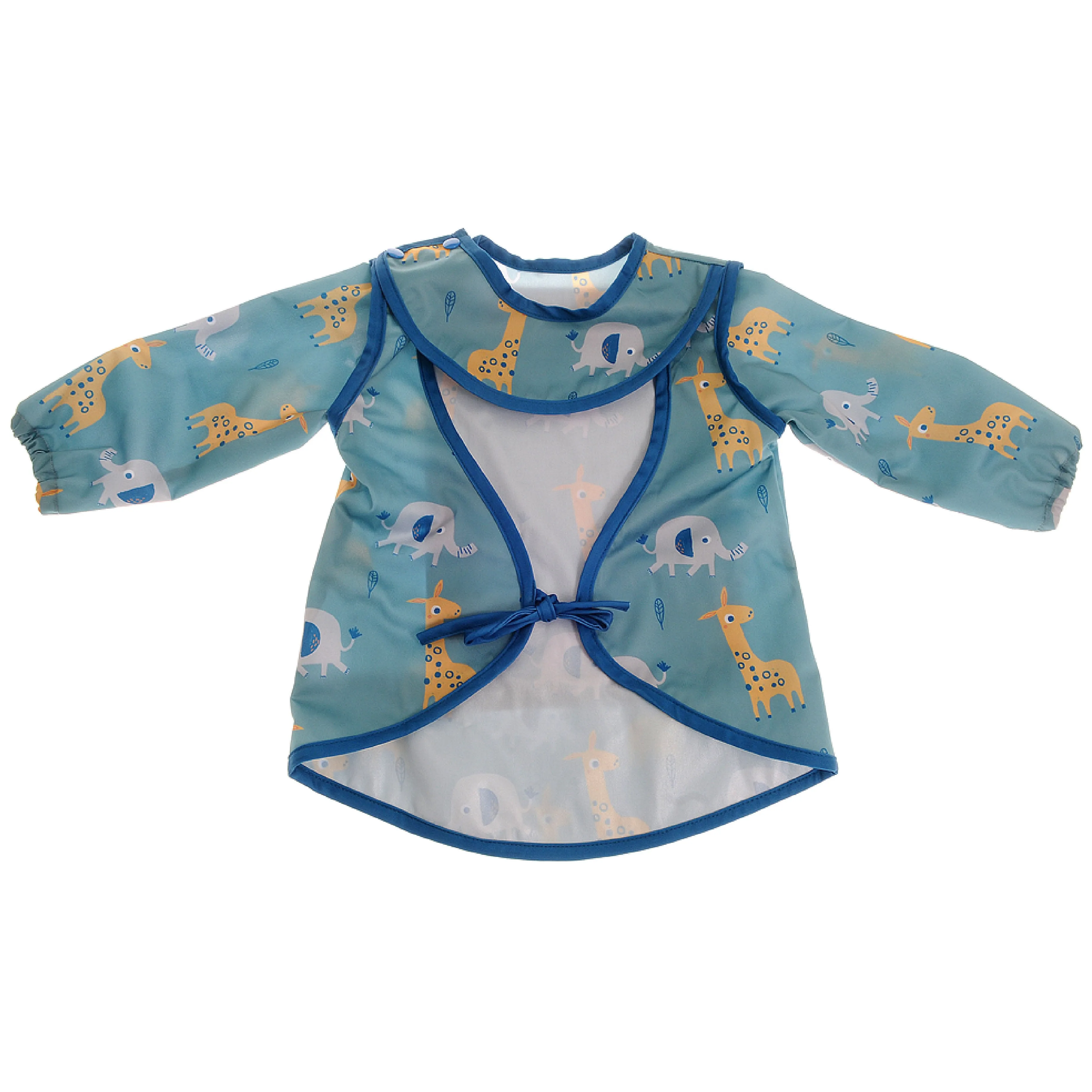 Giraffe & Elephant Coverall Feeding Bib | Blue
