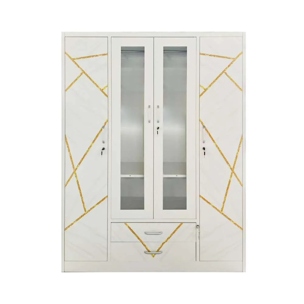 Home Basics Metal 4-Door Wardrobe with Drawer & Mirror L1400 x W500 x H1850mm