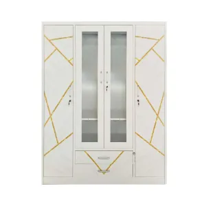 Home Basics Metal 4-Door Wardrobe with Drawer & Mirror L1400 x W500 x H1850mm