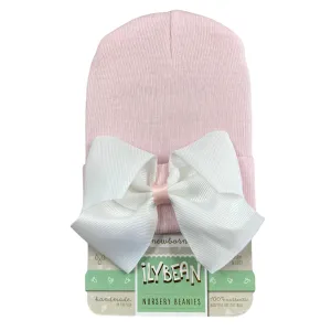 IlyBean Ava White Bow Hat w/ Pink Center