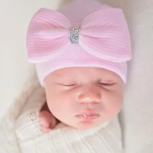IlyBean Pink & White Striped Hat w/ Silver Shimmer