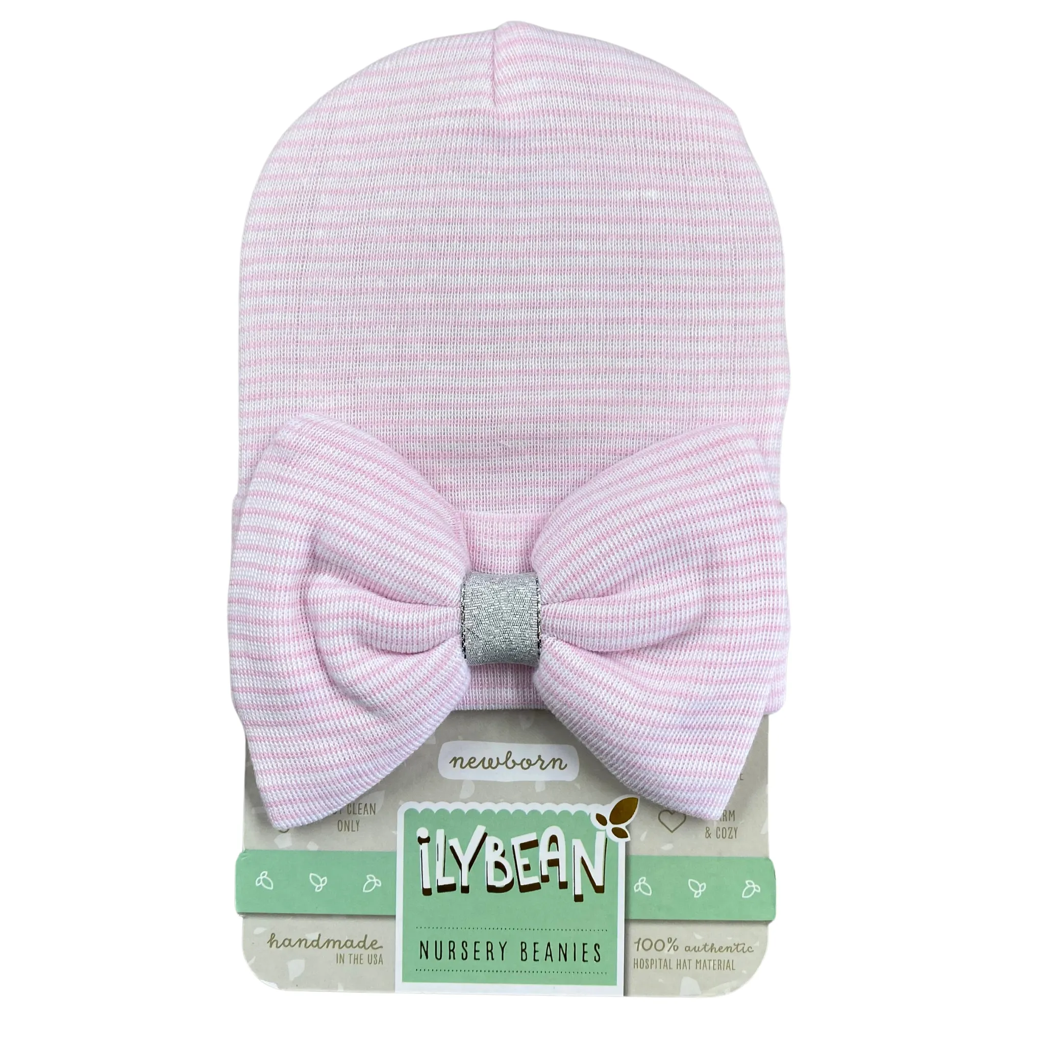 IlyBean Pink & White Striped Hat w/ Silver Shimmer