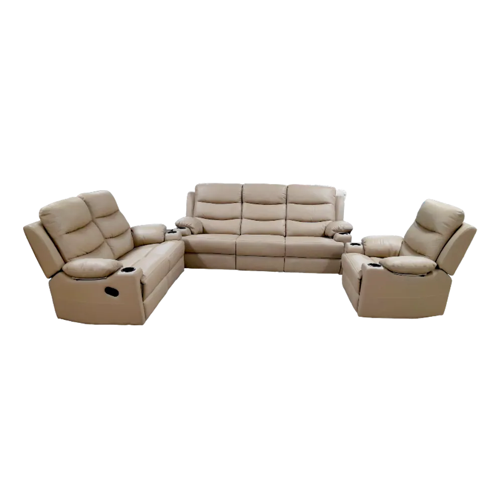 Isella 3 2 1 Half Leather Recliner Set Beige