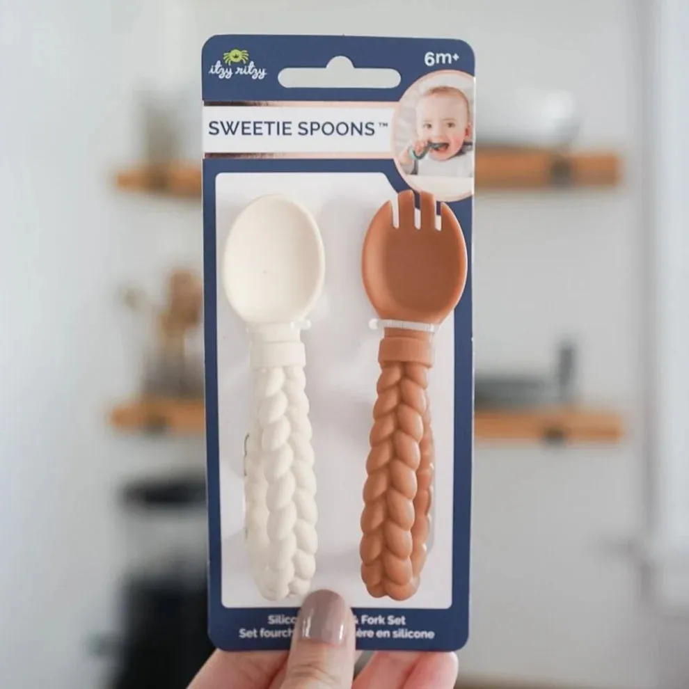 Itzy Ritzy Sweetie Spoons Silicone Baby Fork   Spoon Set