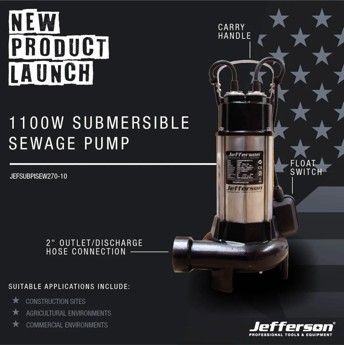 Jefferson Industrial 1100W Submersible Sewage Pump