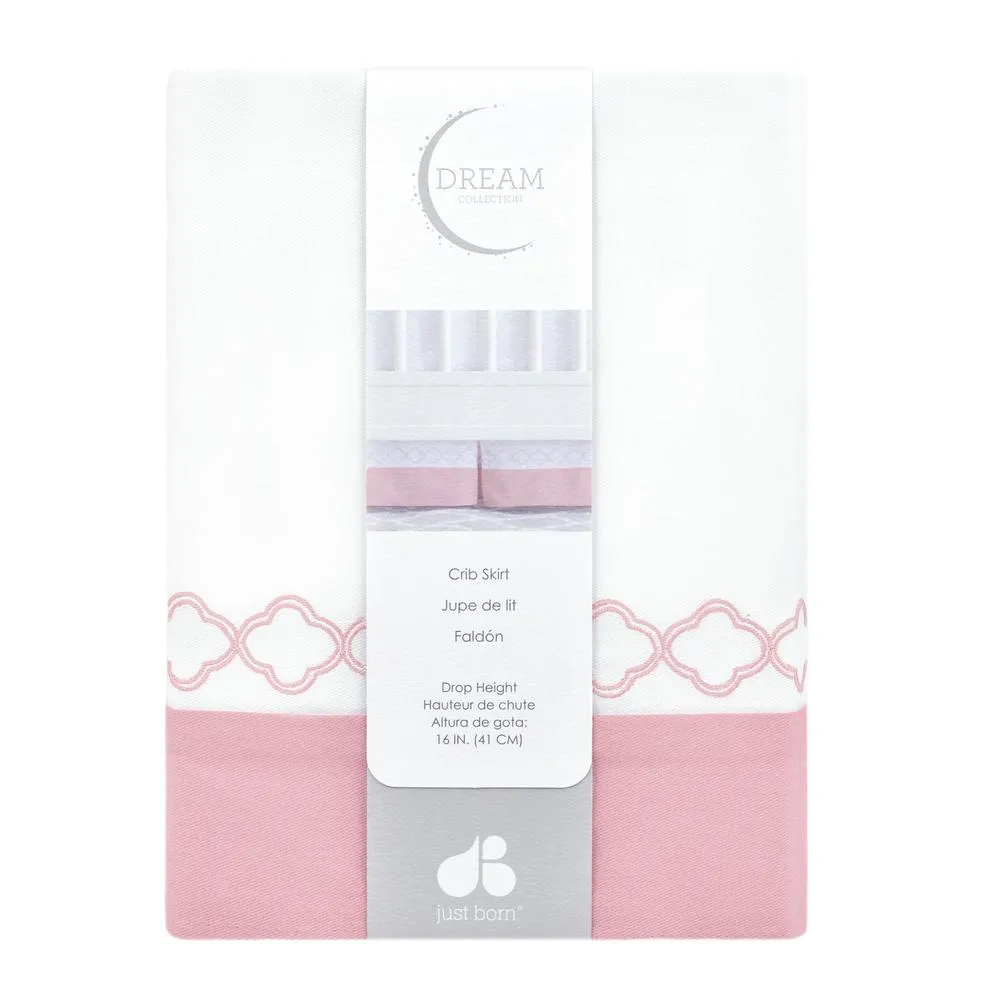 Just Born Dream Crib Skirt, White & Pink Trellis
