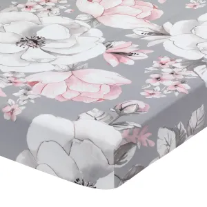 Lambs & Ivy Signature Botanical Baby Cotton Fitted Crib Sheet | Gray