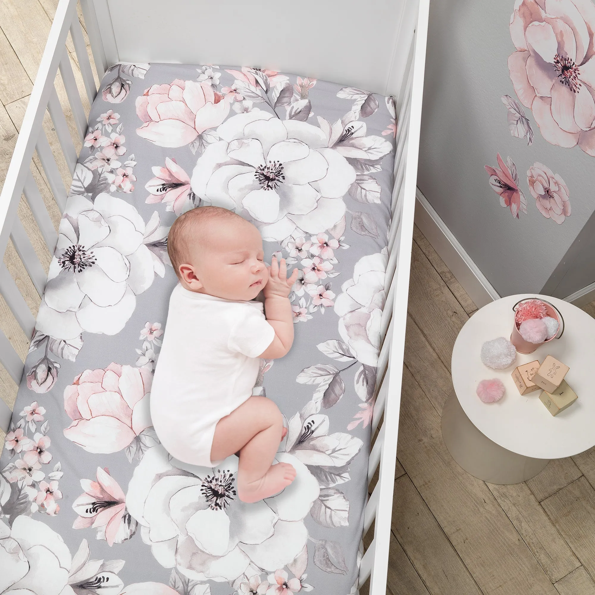 Lambs & Ivy Signature Botanical Baby Cotton Fitted Crib Sheet | Gray