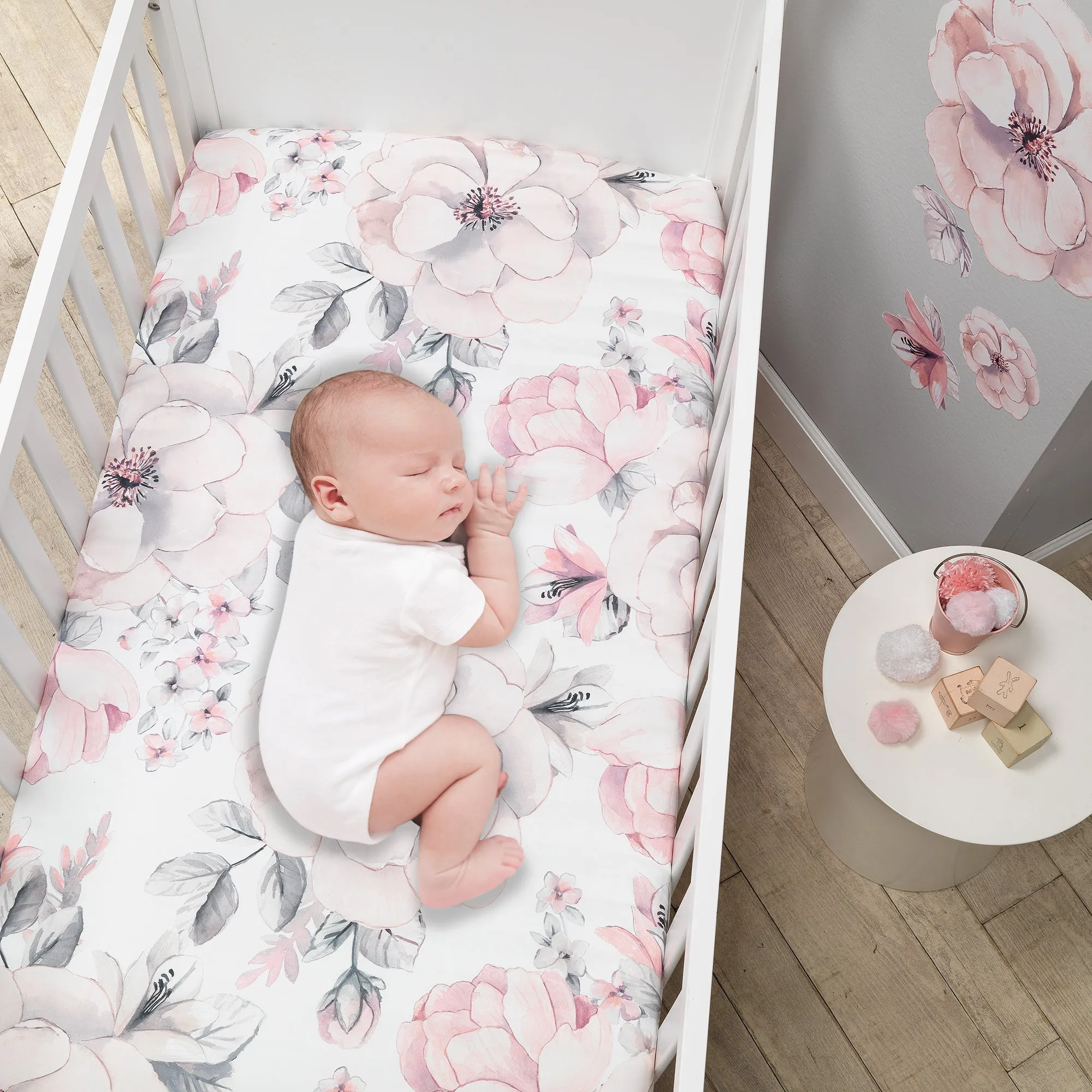 Lambs & Ivy Signature Botanical Baby Cotton Fitted Crib Sheet | Watercolor Floral