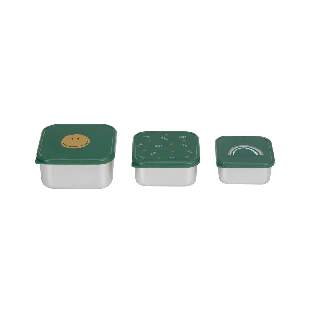 Lassig Stainless Steel Snackbox - Happy Rascals - 3 Pack - Green - Smile
