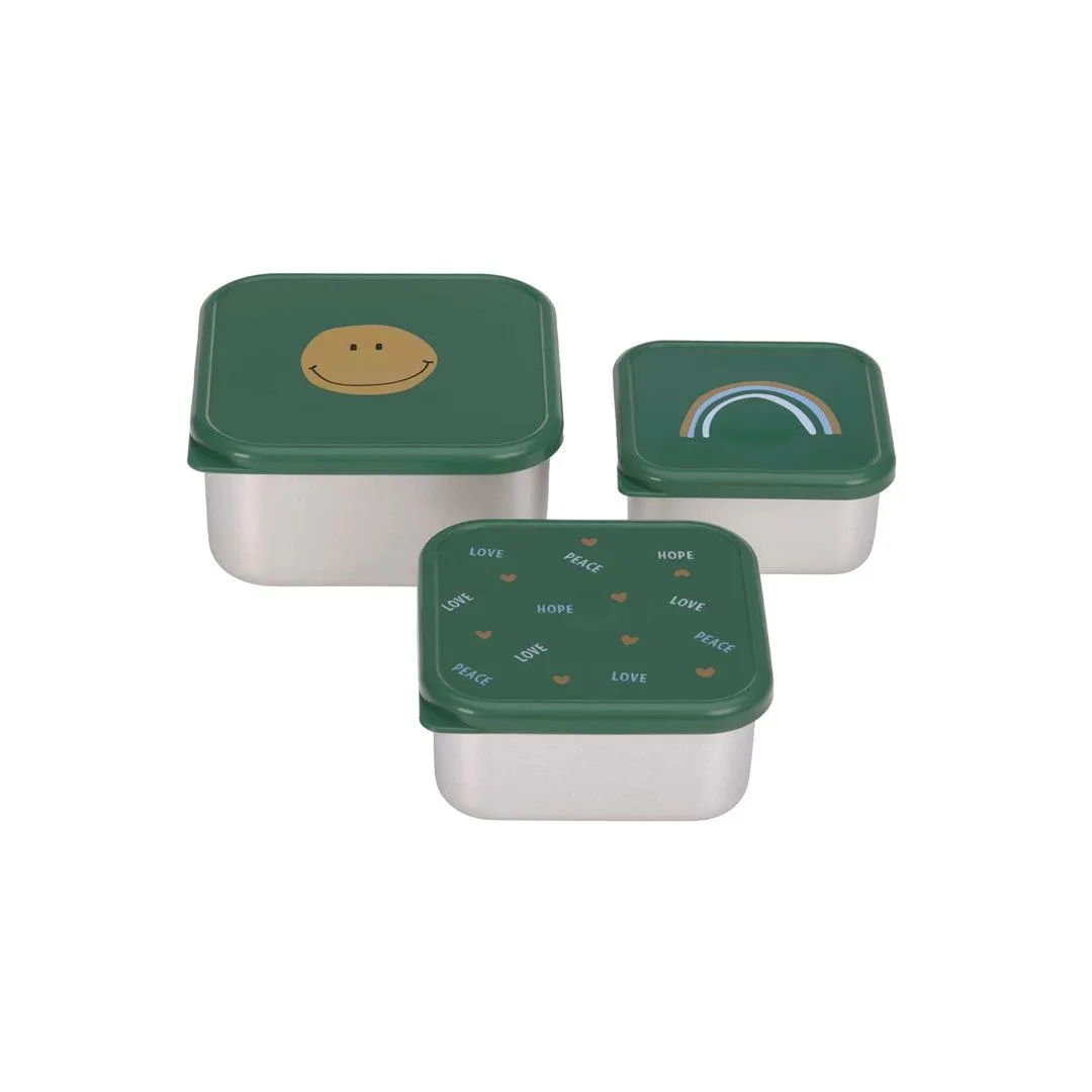 Lassig Stainless Steel Snackbox - Happy Rascals - 3 Pack - Green - Smile