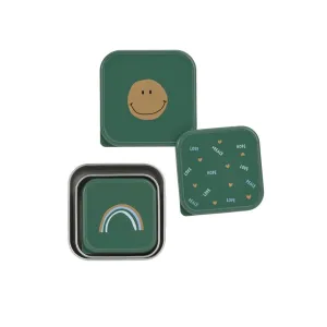 Lassig Stainless Steel Snackbox - Happy Rascals - 3 Pack - Green - Smile