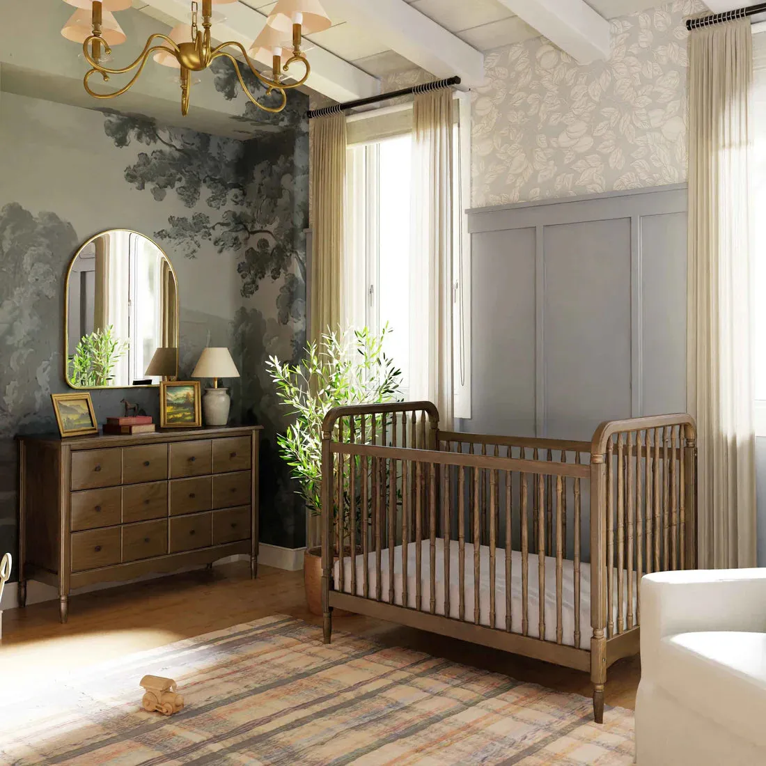 Liberty 3n1 Spindle  Crib w/ Toddler Rail - Natural Walnut