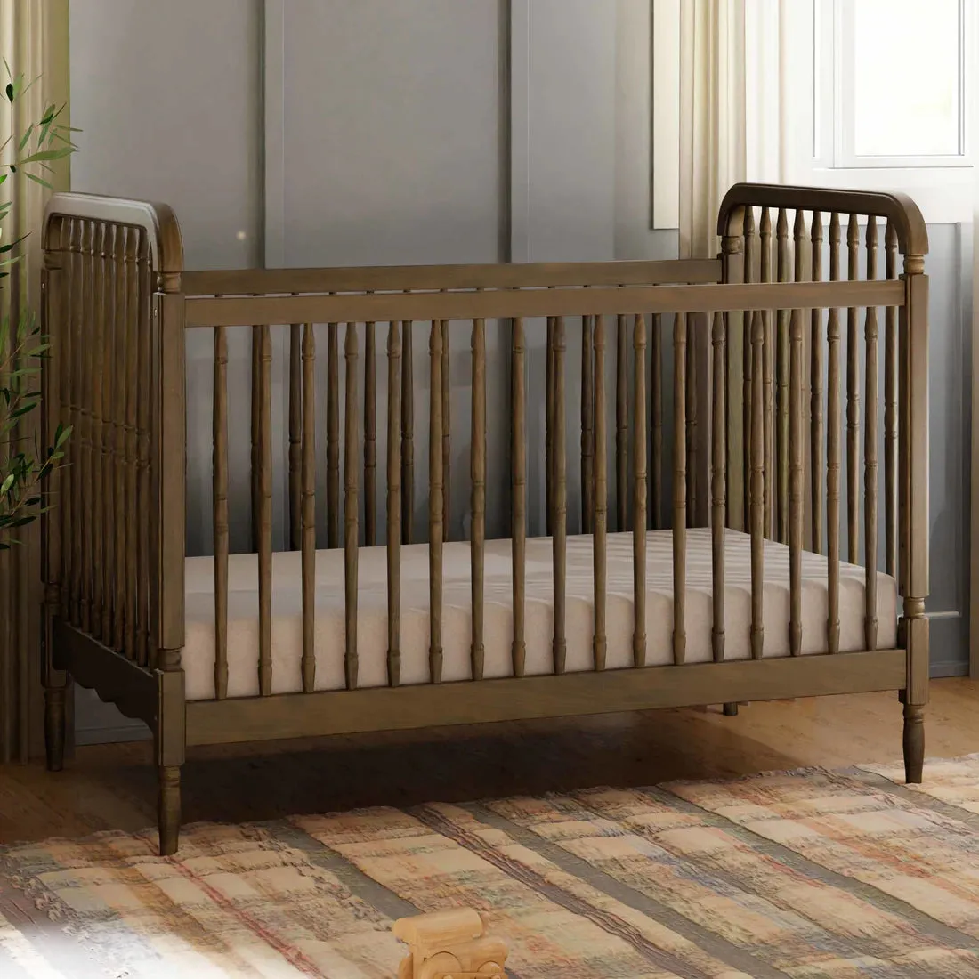 Liberty 3n1 Spindle  Crib w/ Toddler Rail - Natural Walnut