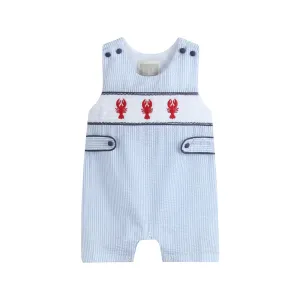 Lil Cactus Blue Stripe Crawfish Smocked Shortalls