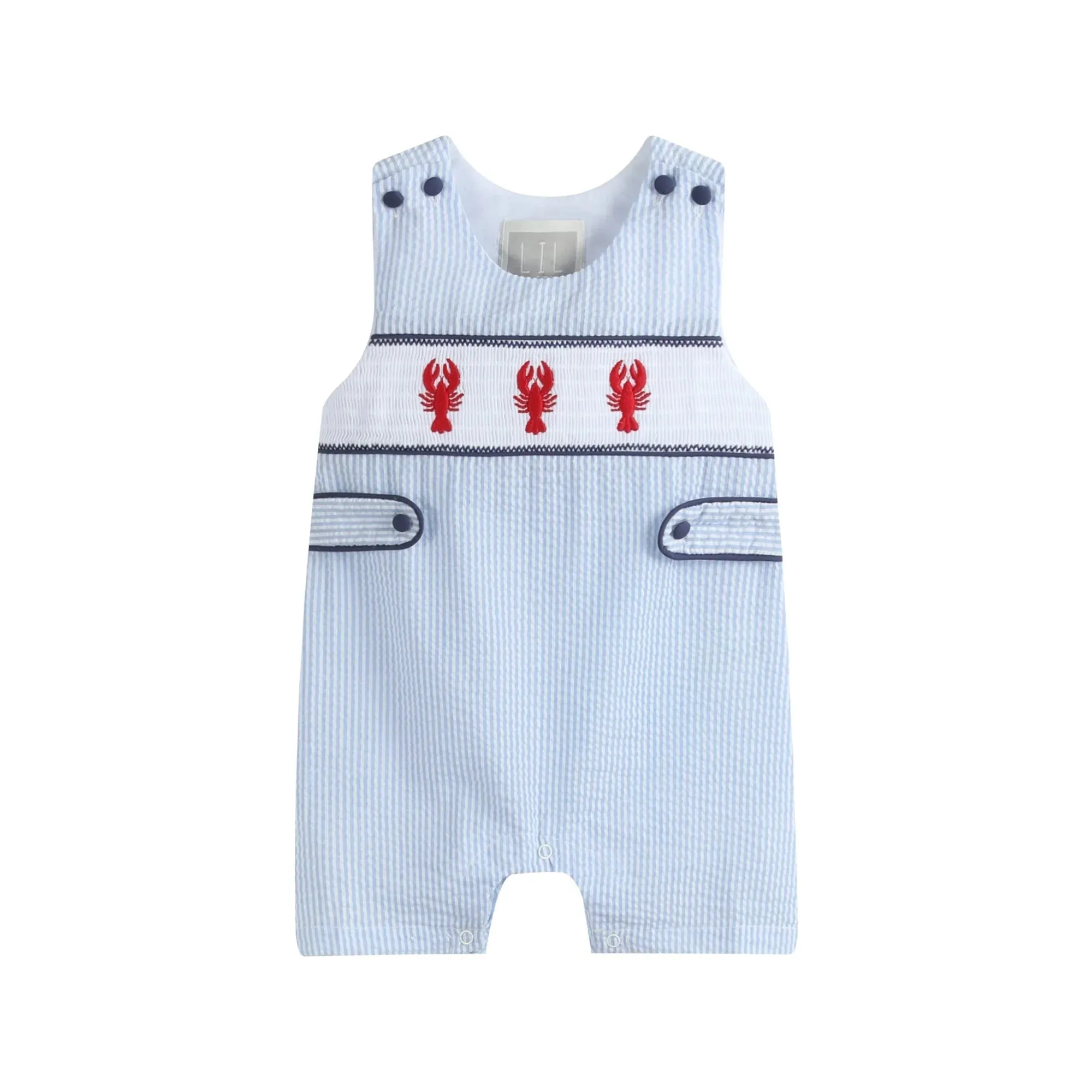 Lil Cactus Blue Stripe Crawfish Smocked Shortalls