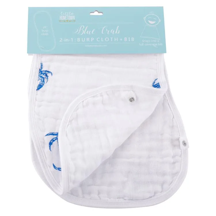 Little Hometown 2-in-1 Burp Cloth   Bib | Blue Crab
