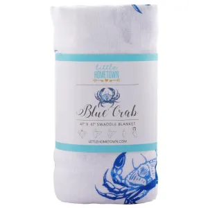 Little Hometown Baby Muslin Swaddle Receiving Blanket | Blue Crab