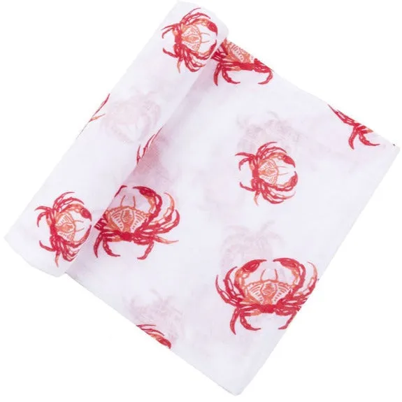 Little Hometown Baby Muslin Swaddle Receiving Blanket | Pink Crab