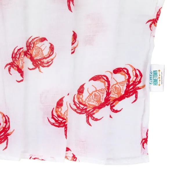 Little Hometown Baby Muslin Swaddle Receiving Blanket | Pink Crab